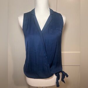 Zara Blue Sleeveless Wrap Blouse with Notched Collar